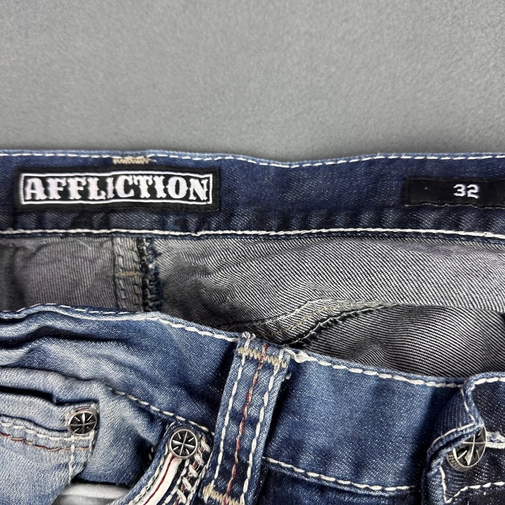 Affliction Blake Black Premium Mens Jeans 32 Dark Wash Embroidered Strt Leg Y2K - Picture 4 of 13